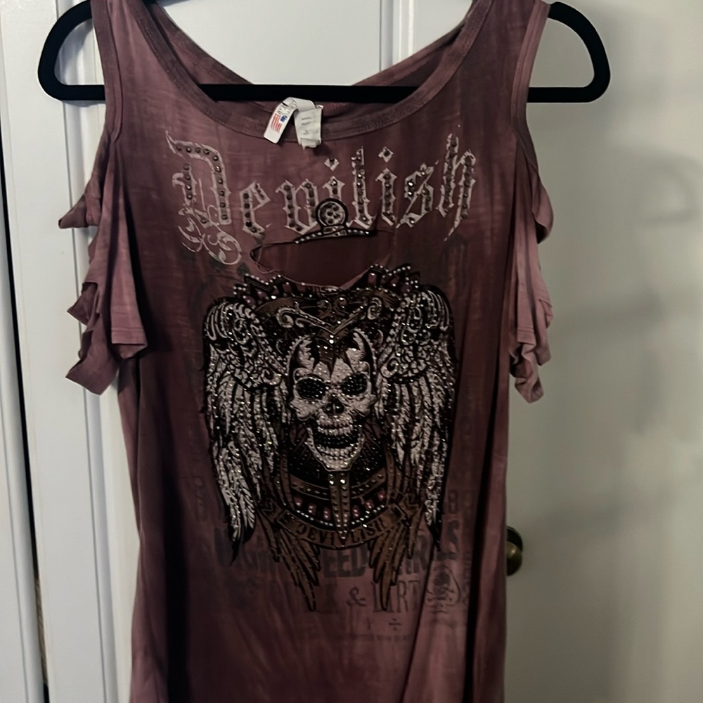 Mauve colored cold shoulder T-shirt